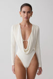 Ren Cowl Long Sleeve Slinky Bodysuit Ivory