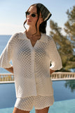White Crochet Short Sleeve Shirt