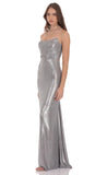 Metallic Corset Maxi Dress in Silver