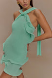 Caprice Halter Knit Mini Dress Lagoon