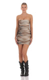 Swirl Mesh Strapless Bodycon Dress in Brown