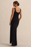 Felise Black Scoop Neck Maternity Maxi Dress With Gathered Detailing