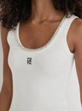 White Embellished Trim Branded Vest Top