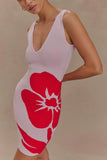 Dorothy Knit Print Mini Dress Red Deco Fleur Print