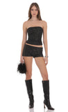 Sequin Ruched Tube Top in Black