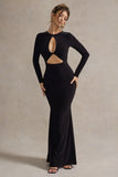 Denisse Black Long Sleeve Cut Out Twisted Maxi Dress