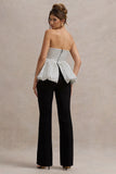 Divina White Black Polka Dot Strapless Ruffled Jumpsuit