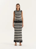 Striped Sleeveless Knitted Tassel Trim Top