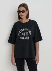 Grey Acid Wash Oversized Distressed Slogan T Shirt