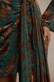 Dimitra Dark Green And Brown Velvet Devore Plunge Neck Wrap Mini Dress
