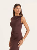 Chocolate Hardware Ruched Maxi Dress