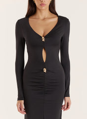Black Hardware Detail Cut Out Maxi Dress