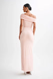 Cassandra Off Shoulder Slinky Maxi Dress Pale Pink
