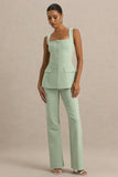 Aceline Light Green Square Neck Tailored Jumpsuit