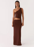 Seranella Sequin One Shoulder Maxi Dress Chocolate