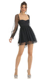 Corset Long Sleeve Striped Dress in Navy