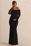 Pretty Perfect Black Maternity Bardot Neck Maxi Dress