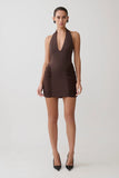 Anari Gathered Scuba Mini Dress Dark Chocolate