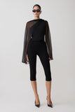 Ida Sheer Asymmetrical Long Sleeve Cape Black