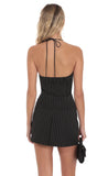 Pinstripe Halter Flyaway Top in Black