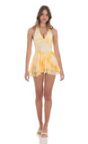 Mesh Floral Halter Romper in Yellow