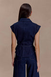 Charley Structured Tie Denim Top Indigo Blue
