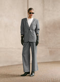Grey Pinstripe Tailored Wide Leg Trousers