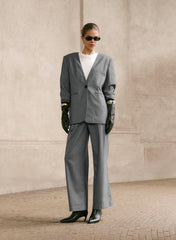 Grey Pinstripe Tailored Wide Leg Trousers