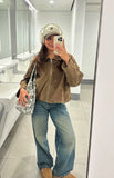 River Brown Suedette Bubble Hem Bomber Jacket