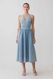 Miller Denim Halter Midi Dress Classic Blue