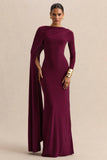 Halina Burgundy High Neck Maxi Dress With Cape Sleeve