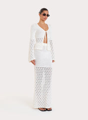 Cream Crochet Tie Front Longsleeve Top