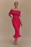 Molly Off Shoulder Knit Midi Dress Raspberry