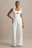 Claudelle White Flared Leg Jumpsuit With Organza Bow Straps