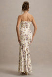 Callie Lemon Floral Print Bandeau Fishtail Maxi Dress