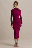 Tamara Burgundy Long Sleeve Ruched Midi Dress