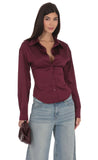 Satin Button Up Shirt in Burgundy