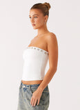 Miku Eyelet Strapless Top White