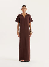 Chocolate Knitted Rugby Maxi Dress