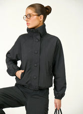 Black Funnel Neck Windbreaker Jacket