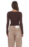 Cowl Neck Long Sleeve Top in Brown