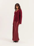 Burgundy Satin Maxi Skirt
