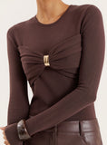 Chocolate Knitted Hardware Bust Detail Top