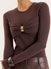 Chocolate Knitted Hardware Bust Detail Top