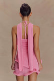 Caprice Halter Knit Mini Dress Bubblegum Pink