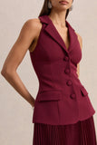Marvelle Burgundy Plunge Neck Maxi Dress With Hanky Hem