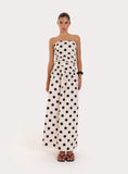 Polka Dot Printed Linen Blend Bandeau Maxi Dress