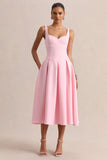 Greta Light Pink Sweetheart Neck Midi Dress