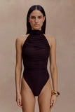 Matilda Ruched Mesh Bodysuit Chocolate