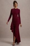 Alayna Berry Long Sleeve Maxi Dress With Ruffled Split